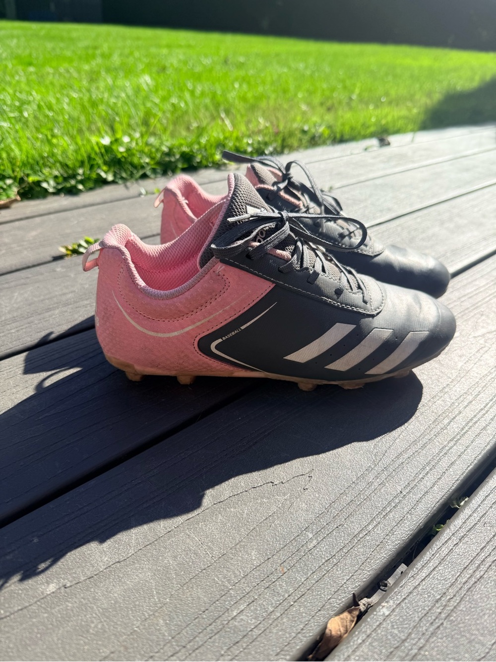 adidas Kids Black and Pink Soccer Cleats with White Stripes